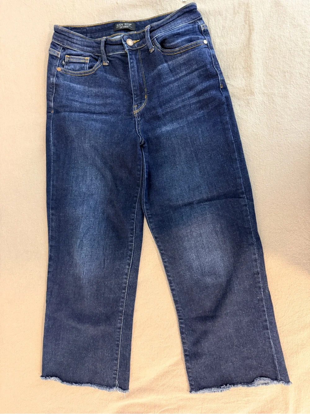 Judy Blue Sunday chill cropped wide leg, frayed hem, jeans, medium wash 5